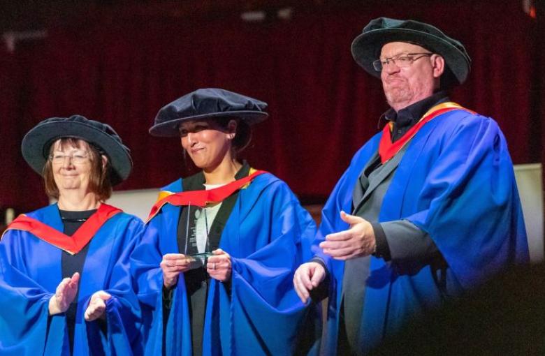 Two former Bradford College students received the highest title that the institution can bestow at the 2022 graduation ceremony at St George’s Hall, Bradford.  The Awards were initiated in 1933 and are given to inspirational individuals distinguished by their outstanding contribution to their fields, the College, or the City of Bradford.   Chief Executive Bana Gora received the Award for over 20 years of supporting women’s rights in the city and beyond. Bana is a former Bradford College BTEC National Busine